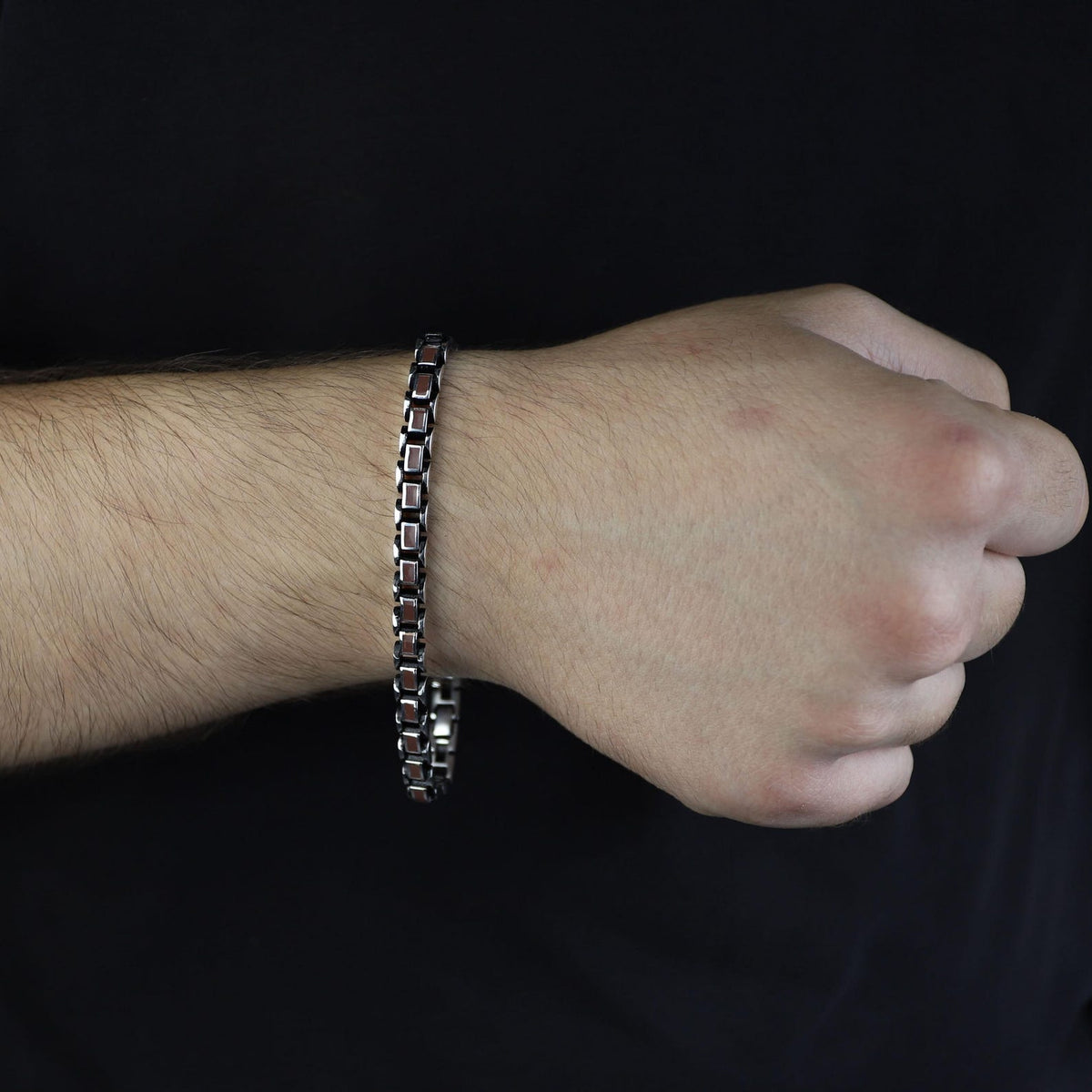 925 Silver Ruby Stone Elegant Chain Bracelet Men 5MM Curb Chain Bracelet
