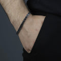 Men Silver Black Onyx Chain Bracelet Oxidized Men's Bracelet
