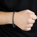 Men Silver Black Onyx Chain Bracelet Oxidized Men's Bracelet