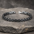 Men Silver Black Onyx Chain Bracelet Oxidized Men's Bracelet