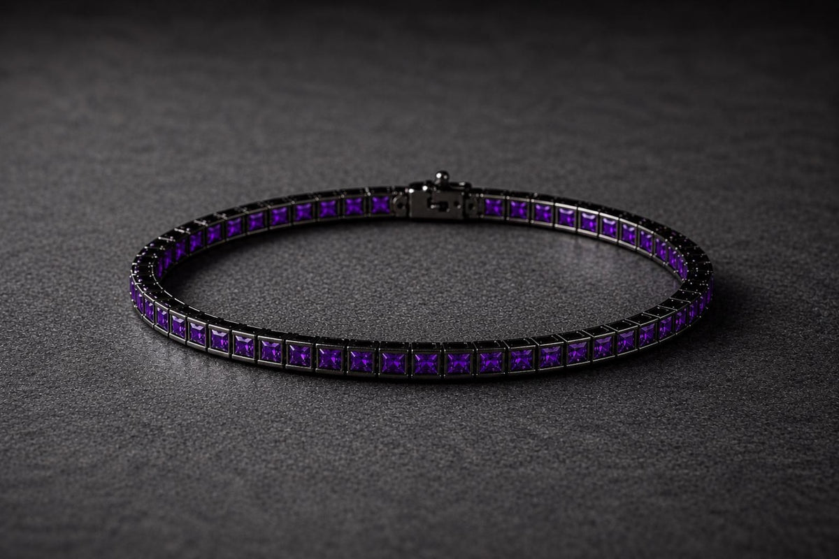 925 Silver Square Unisex Elegant Amethyst Tennis Bracelet