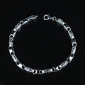 925 Men Silver Vintage Fleur-Fe-Lis Pattern Chain Engraved Chain Link Bracelet