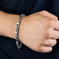 925 Men Silver Vintage Fleur-Fe-Lis Pattern Chain Engraved Chain Link Bracelet