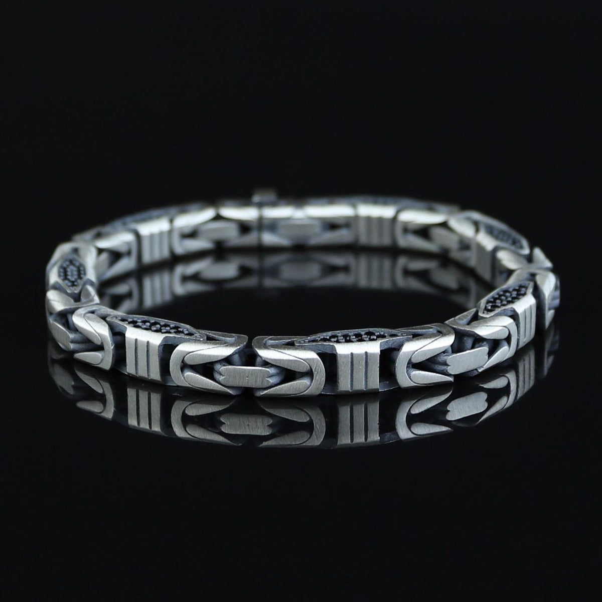 925 Silver Onyx Gemstone King Chain 7MM Byzantine Link Chain Bracelet