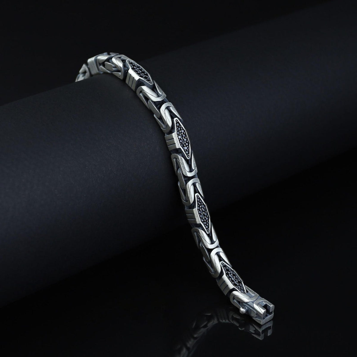 925 Silver Onyx Gemstone King Chain 7MM Byzantine Link Chain Bracelet
