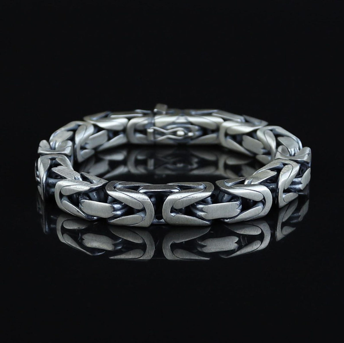 Men Silver 10MM Byzantine Chain Heavy Thick King Chain Bracelet