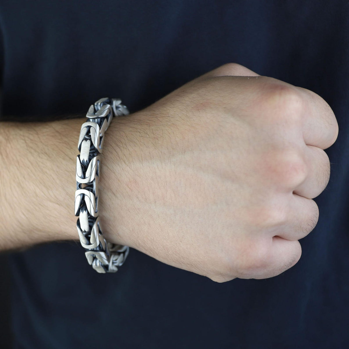 Men Silver 10MM Byzantine Chain Heavy Thick King Chain Bracelet