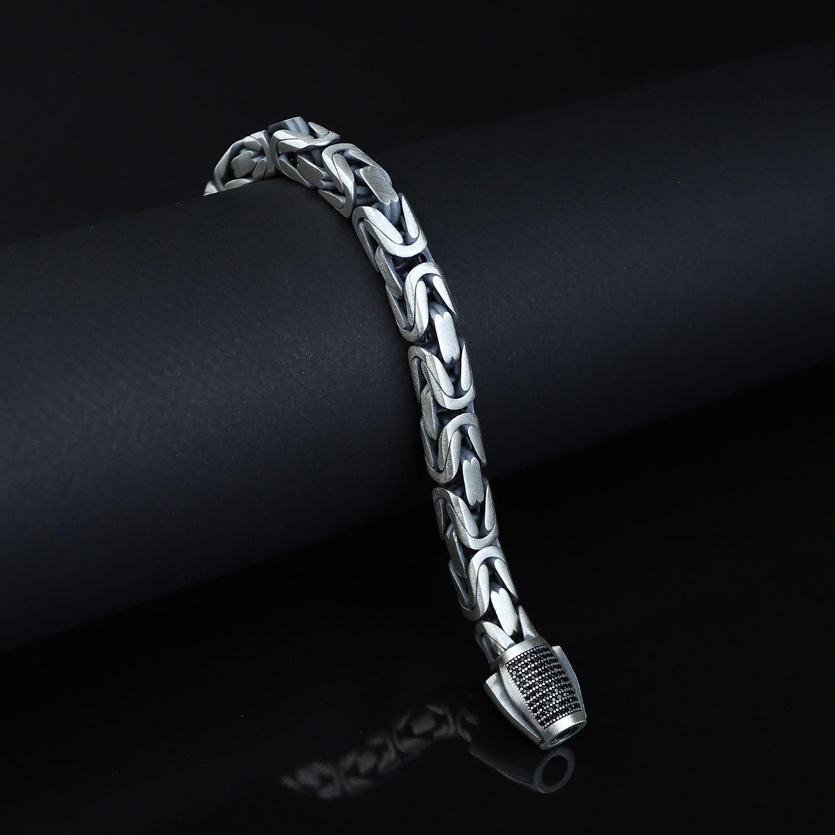 Men Silver Onyx Byzantine Chain Heavy 9MM King Chain Bracelet