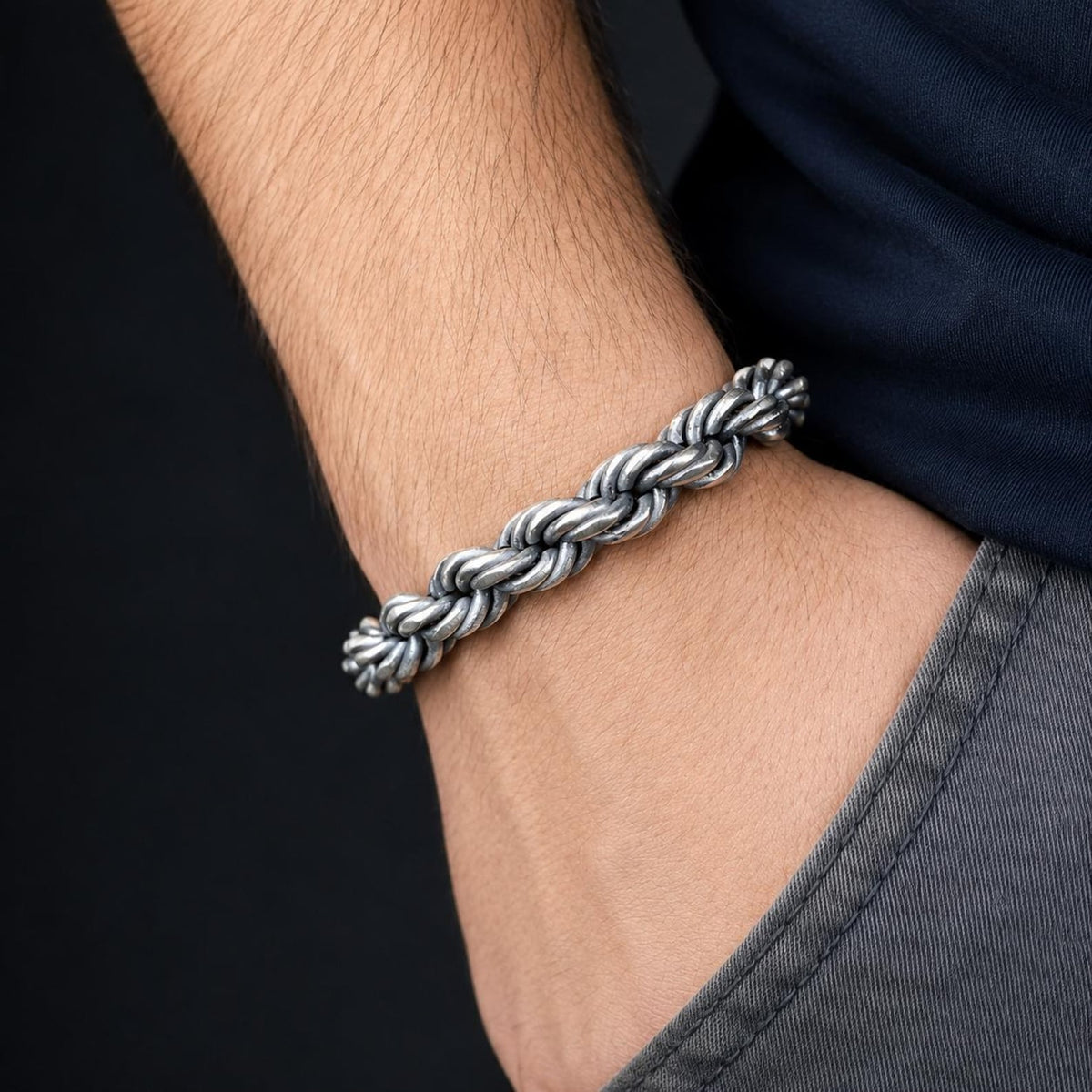 925 Silver 10mm Rope Chain Sapphire Stone Box Rope Chain Bracelet