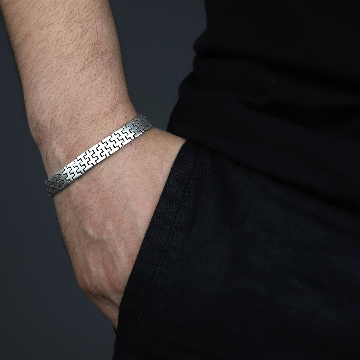 925 Sterling Silver Modern Watch Band Chain Bracelet 10MM Men's Jewelry