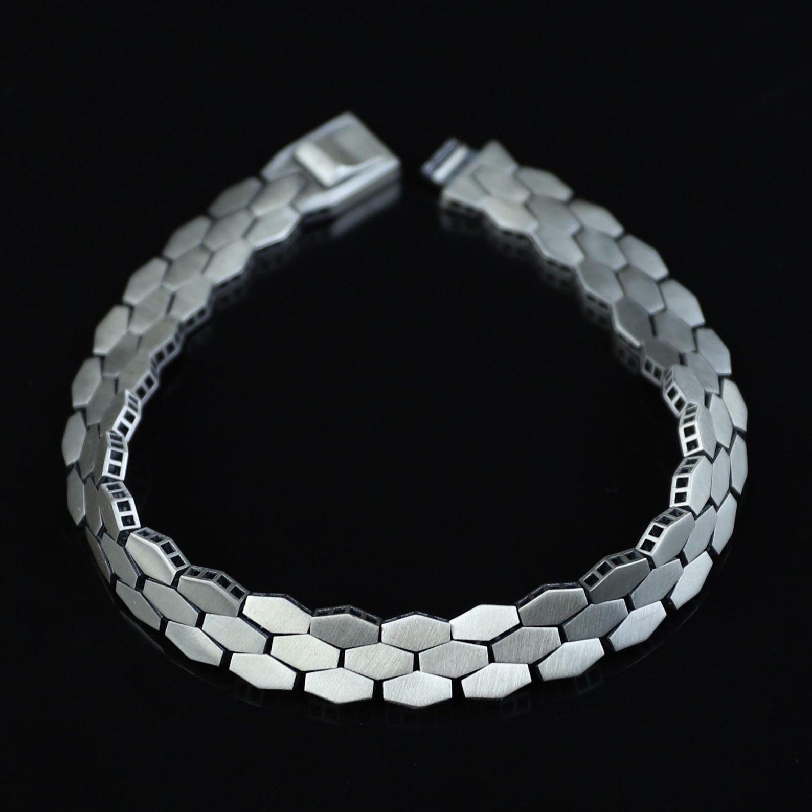 925 Sterling Silver Honeycomb Chain Bracelet for Men Handmade Luxury Jewelry