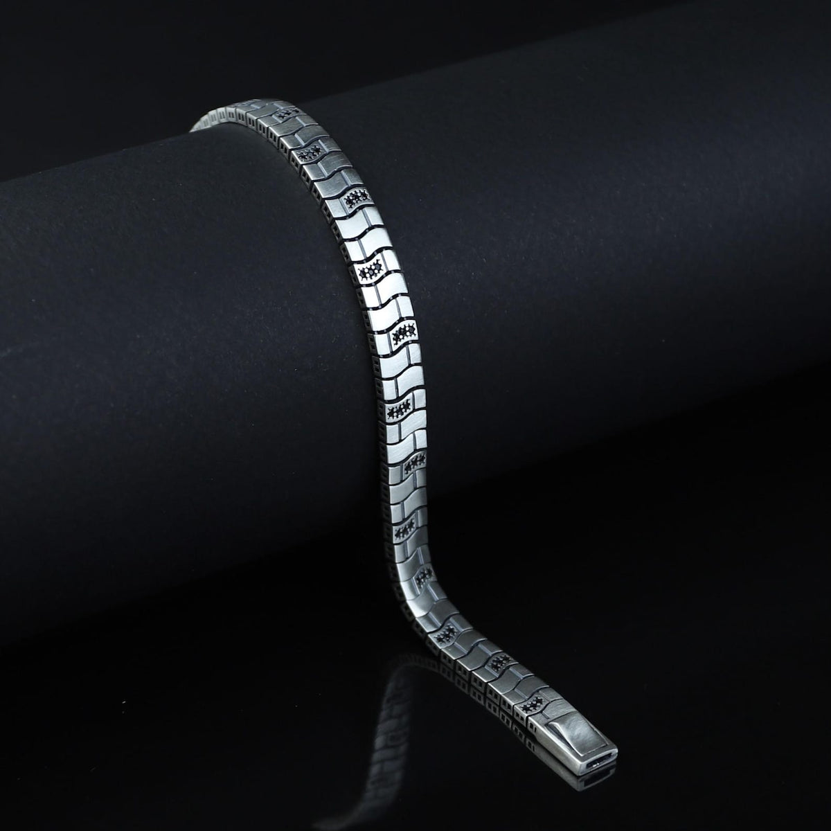 925 Sterling Silver Black Onyx Chain Bracelet for Men Handmade Bali Link Bracelet