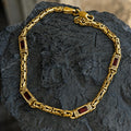 925 Silver Gold Plated Byzantine Ruby Sapphire Bali Chain Link Bracelet