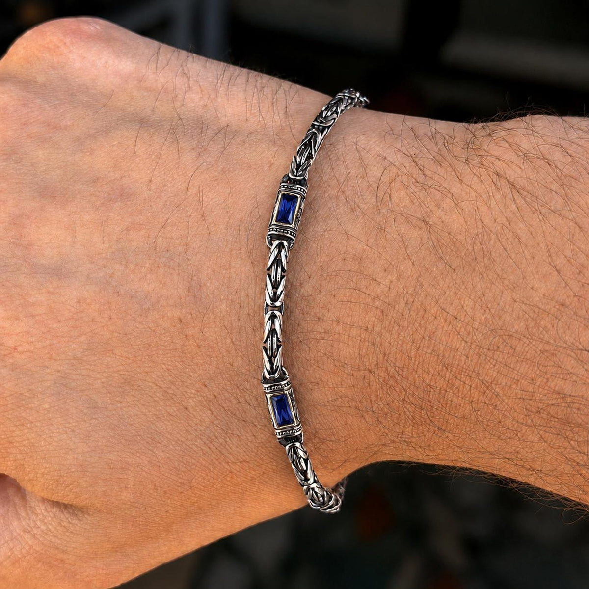 925 Silver Byzantine Sapphire Sapphire Bali Chain Link Bracelet