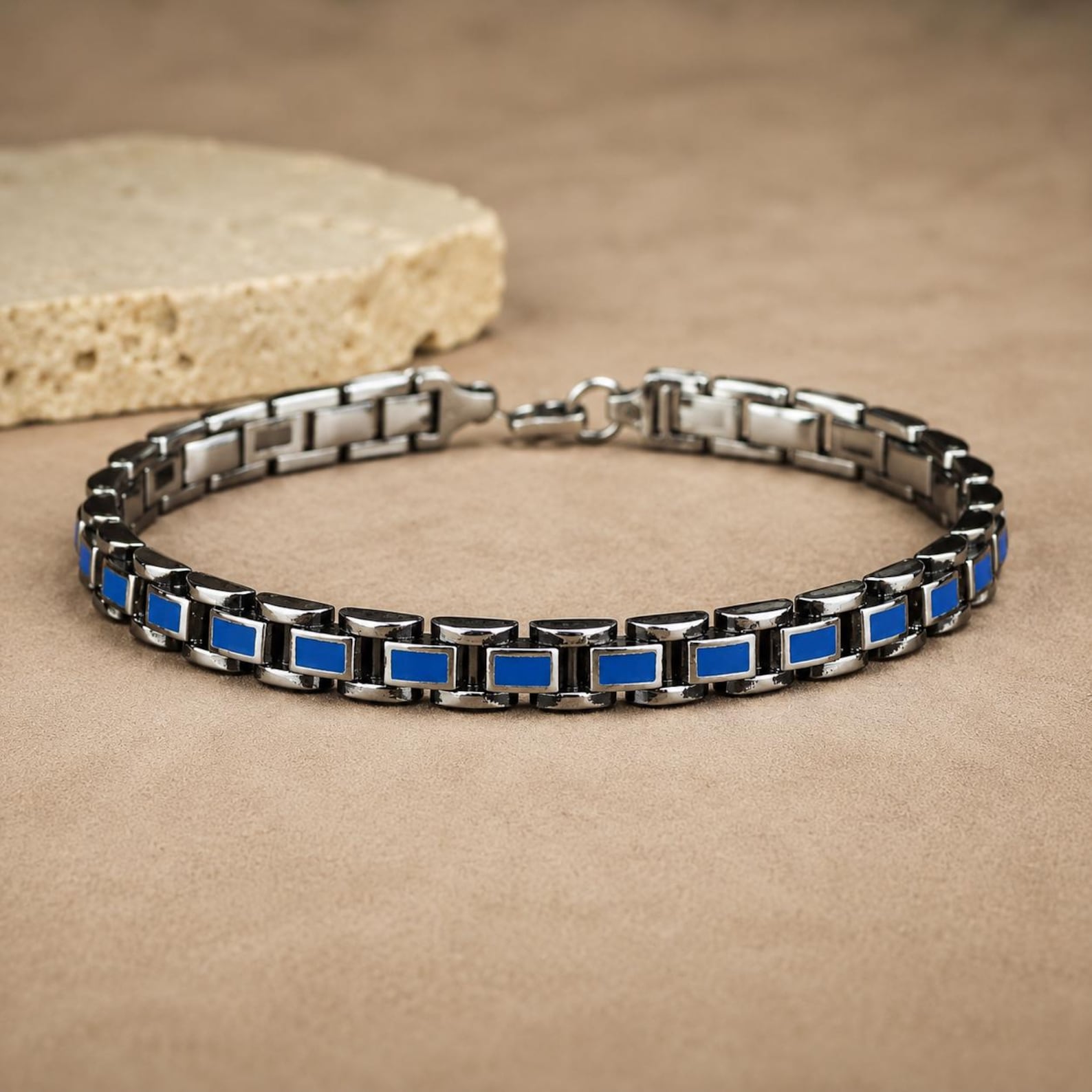 Turquoise Inlay Bracelet Men Oxidized Turquoise Turquoise Link Chain