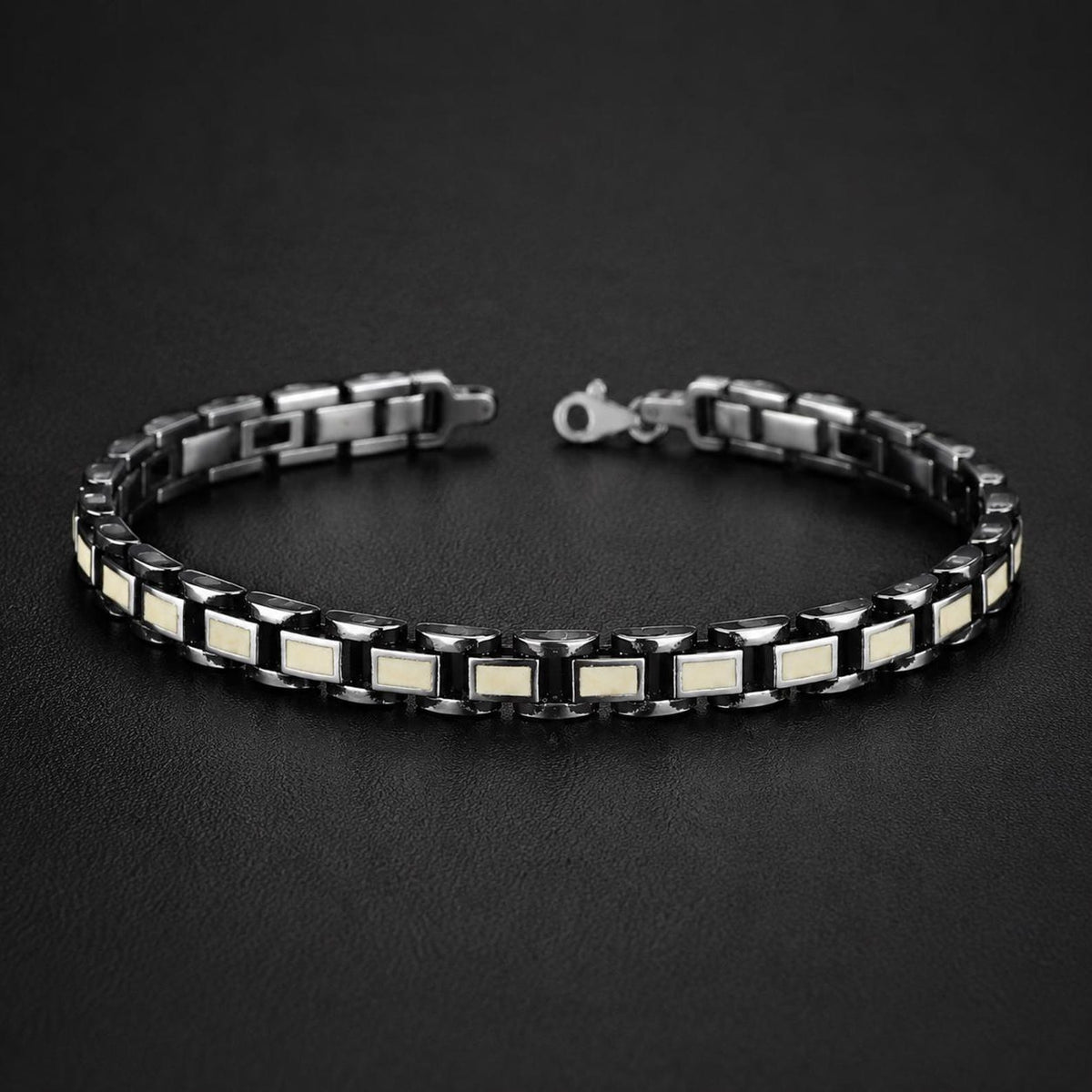 Silver Handmade Chain Pearl Mother Of Pearl Stone Link Bracelet