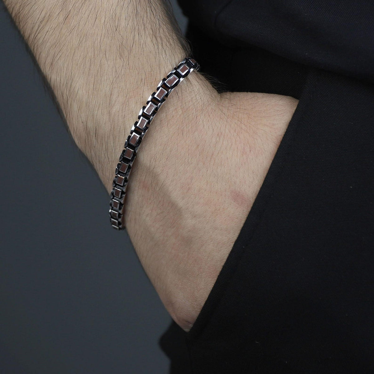 925 Silver Ruby Stone Elegant Chain Bracelet Men 5MM Curb Chain Bracelet