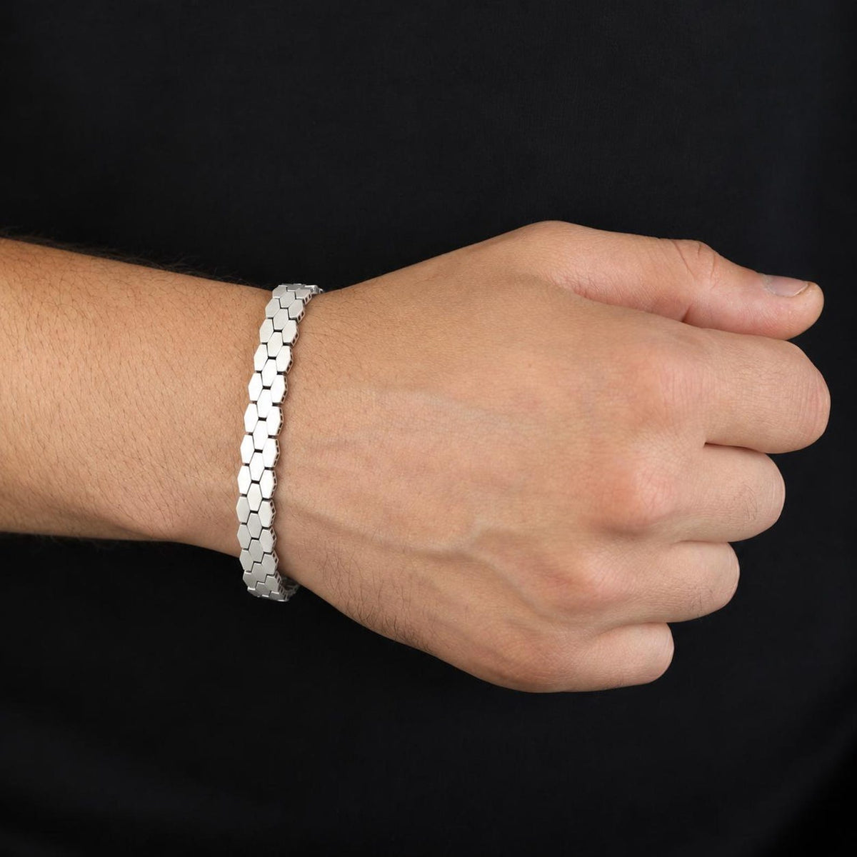 925 Sterling Silver Honeycomb Chain Bracelet for Men Handmade Luxury Jewelry