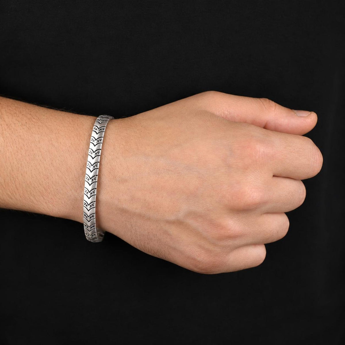 Men's 925 Sterling Silver 8MM Black Diamond Link Chain Bracelet