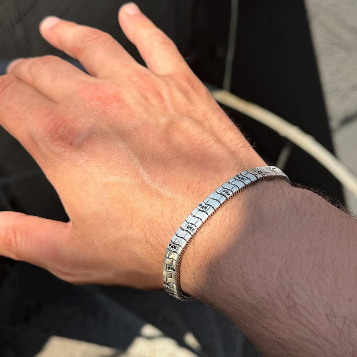 925 Sterling Silver Black Onyx Chain Bracelet for Men Handmade Bali Link Bracelet