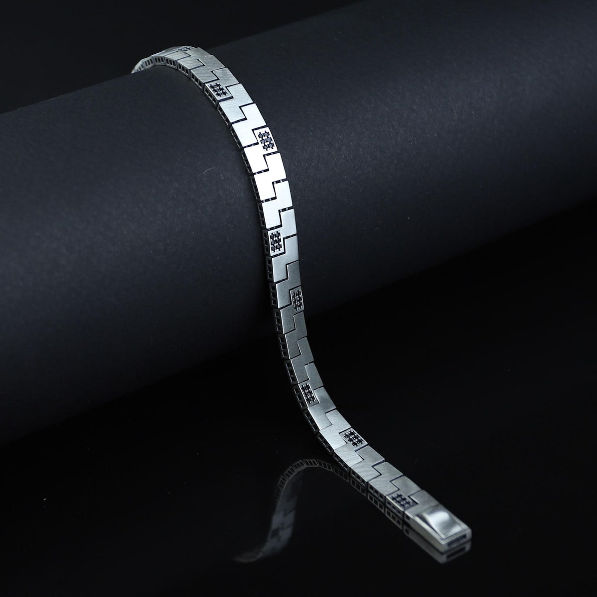 925 Sterling Silver Men's Black Diamond Curb Chain Bracelet Ice Out Link Bracelet