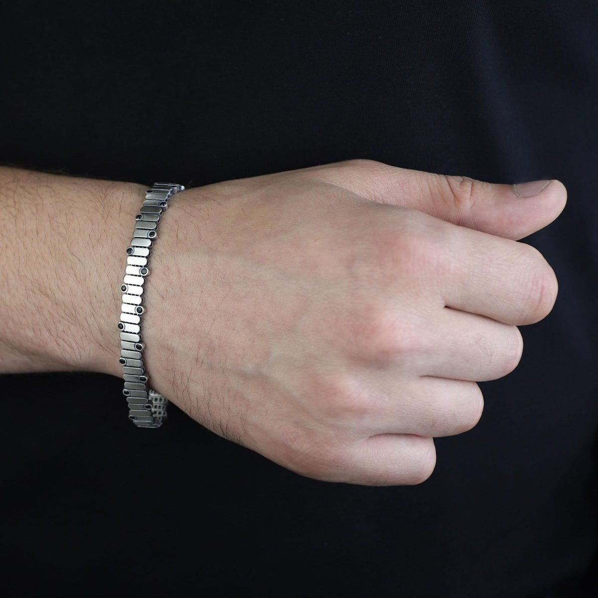 925 Sterling Silver Men's Onyx Stone Chain Bracelet Handmade Luxury Jewelry