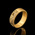 Hand Engraved Gold Floral Band Ring, 18K Gold Wedding Band Ring