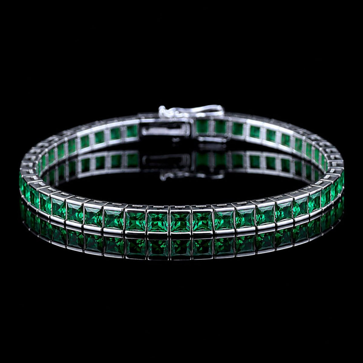 925 Silver Square Emerald Tennis Bracelet, Square Cut Green Stone Tennis Bracelet