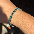 925 Silver Square Emerald Chain Bracelet, Square Cut Green Stone Tennis Bracelet, Men Emerald Diamond Tennis Bracelet, Elegant Bracelet