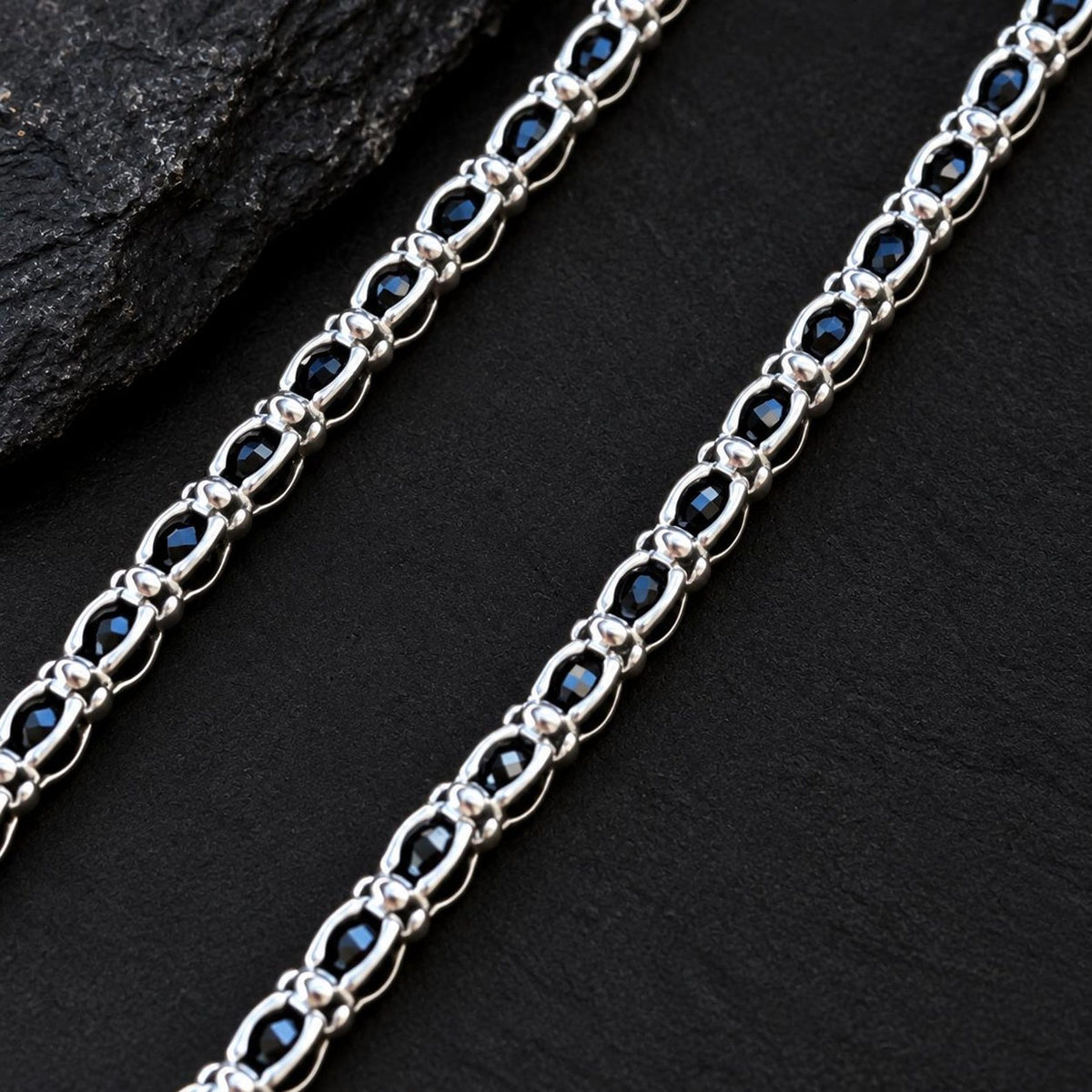 925 Sterling Silver Black Onyx Chain Necklace for Men