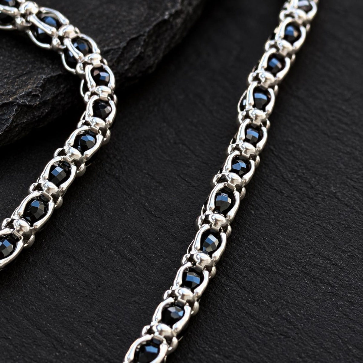 925 Sterling Silver Black Onyx Chain Necklace for Men