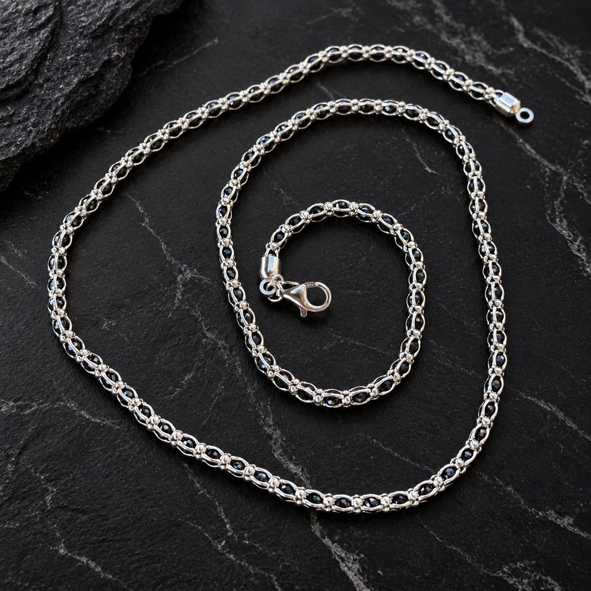 925 Sterling Silver Black Onyx Chain Necklace for Men