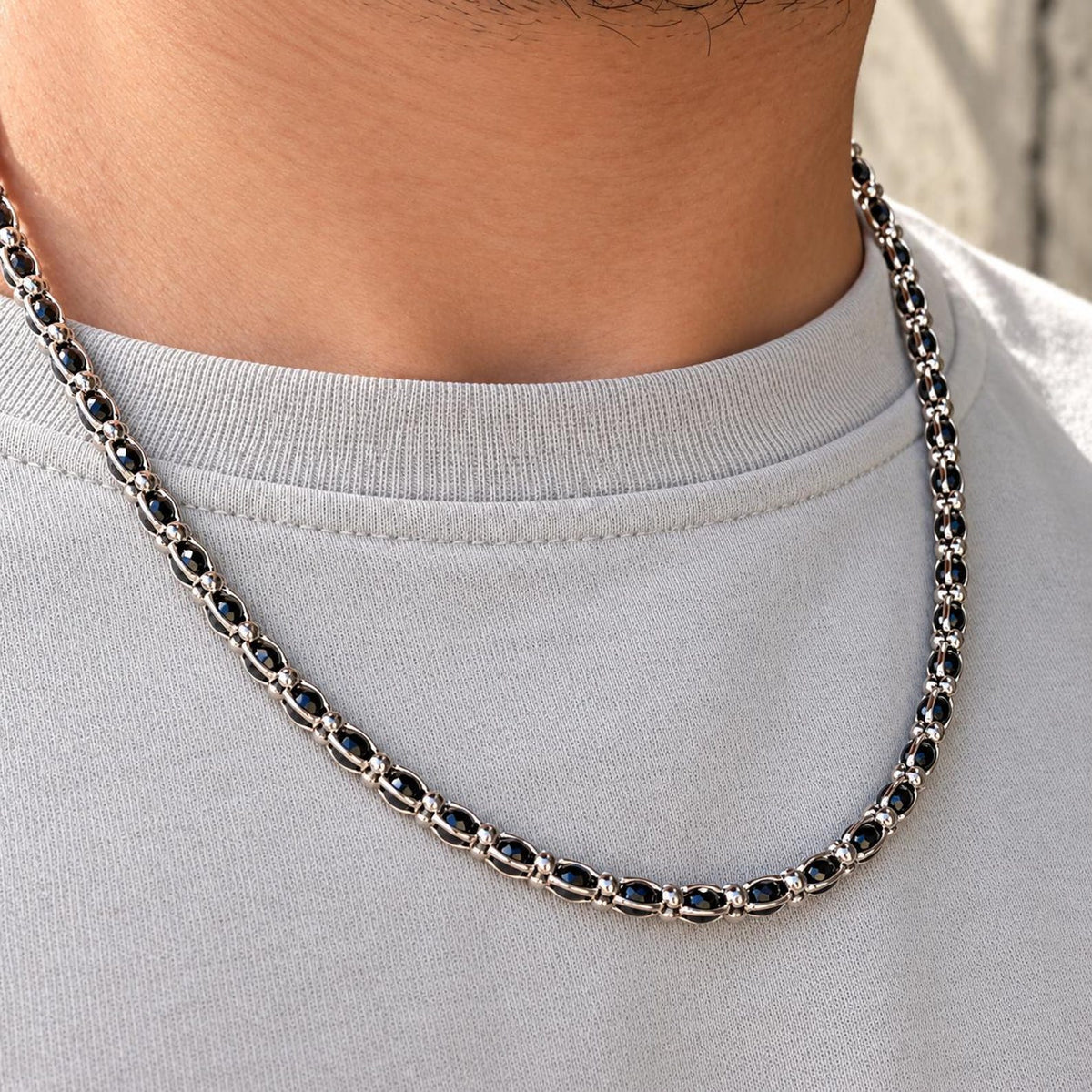 925 Sterling Silver Black Onyx Chain Necklace for Men