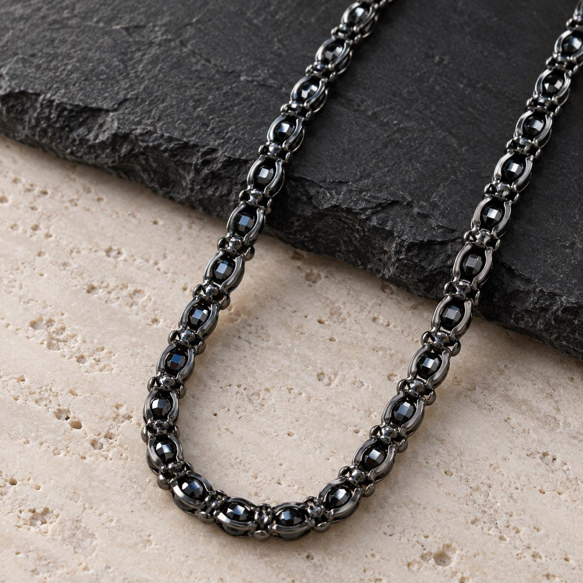 925 Sterling Silver Black Onyx Bead Chain Necklace for Men