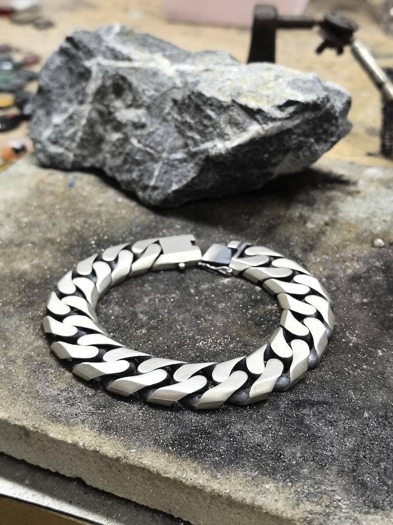 Pulsera de cadena de eslabones de plata de ley 925 de 10 mm