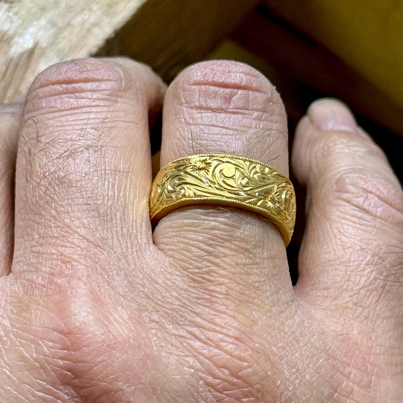 Silver Gold Plated Floral Hand Engraved Ring