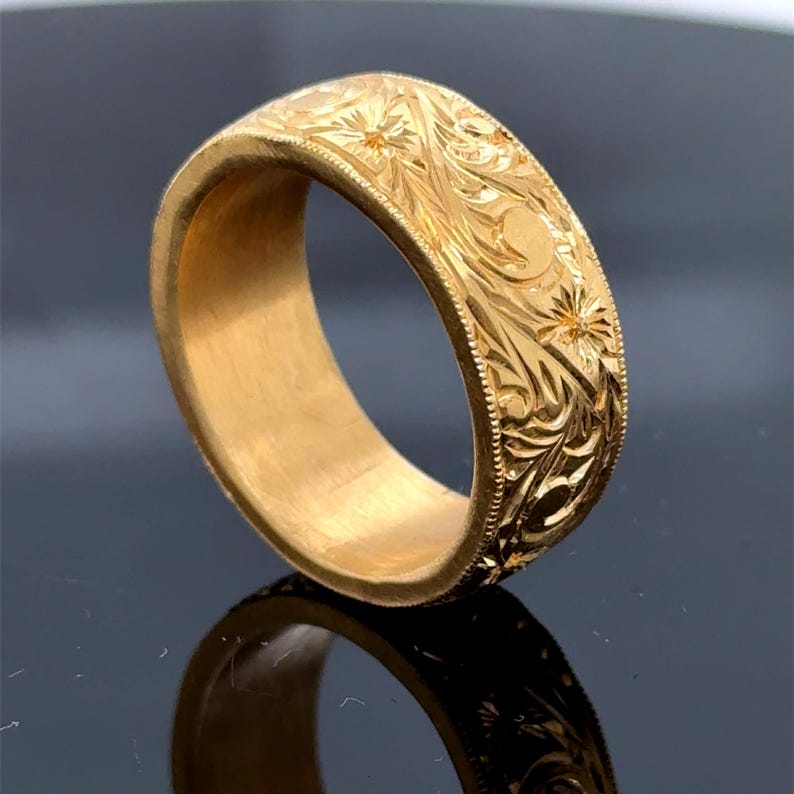 Silver Gold Plated Floral Hand Engraved Ring