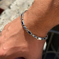 925 Silver Sapphire Engraved Byzantium Chain Link Men Bracelet