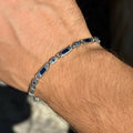 925 Silver Sapphire Engraved Byzantium Chain Link Men Bracelet
