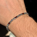 Men Silver Ruby Gemstone Hand-Engraved Link Chain Bracelet