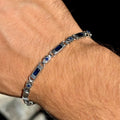 925 Silver Sapphire Engraved Byzantium Chain Link Men Bracelet