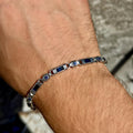 925 Silver Sapphire Engraved Byzantium Chain Link Men Bracelet