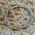 Men Silver Ruby Gemstone Hand-Engraved Link Chain Bracelet