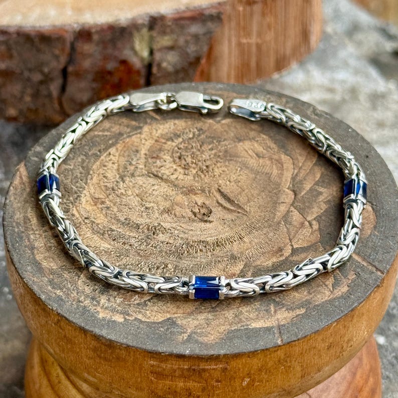 byzantine bali chain bracelet silver 刻印 925 Silver Sapphire Stone Byzantine Chain Bracelet – Mercan Silver