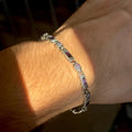 925 Men Silver Amethyst Engraved Byzantine Link Bracelet