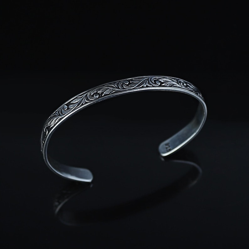 925 Sterling Silver Handmade Engraved Cuff Bracelet