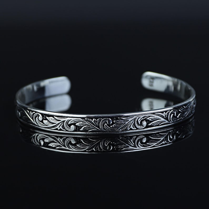 925 Sterling Silver Handmade Engraved Cuff Bracelet
