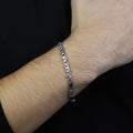 925 Men Silver Amethyst Engraved Byzantine Link Bracelet