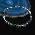 925 Silver Emerald Stone Engraved Link Chain Bracelet
