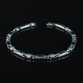 925 Silver Emerald Stone Engraved Link Chain Bracelet